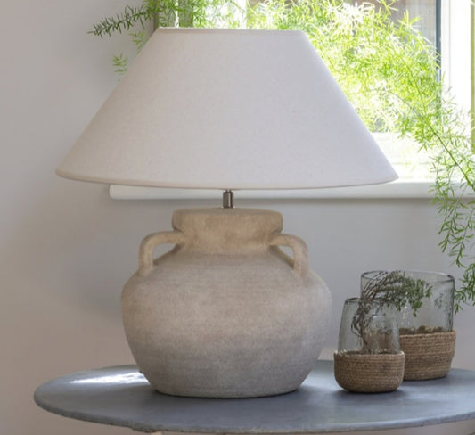 Amphora Stoneware Lamp with Sandy Cream Shade