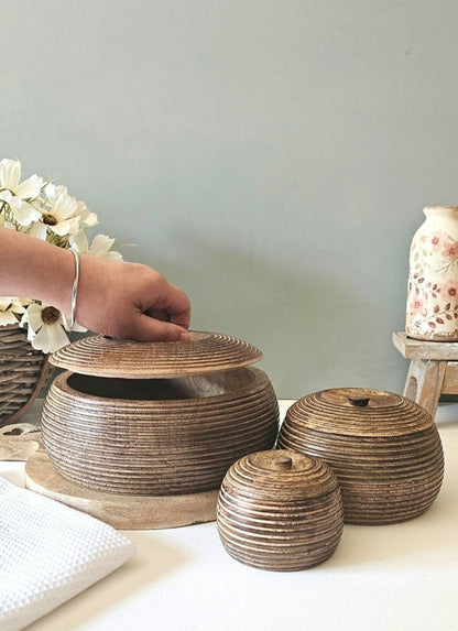 Hand-Carved Lidded Mango Wood Bowl