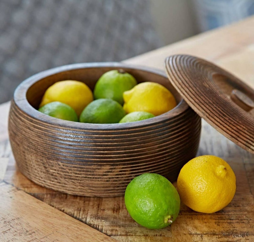 Hand-Carved Lidded Mango Wood Bowl