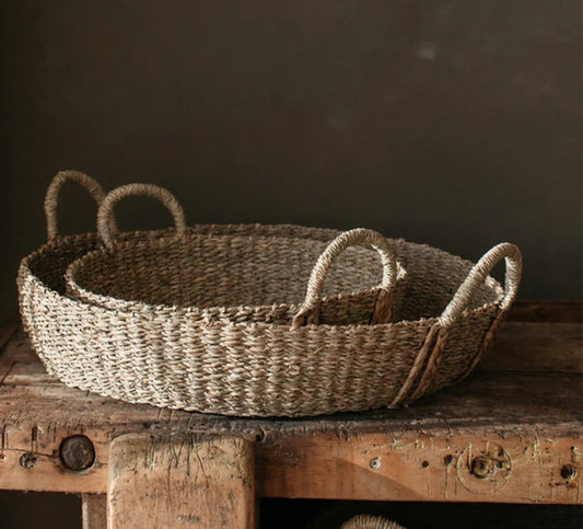 Round Seagrass Wide Basket with Plaited Handles - 2 Sizes