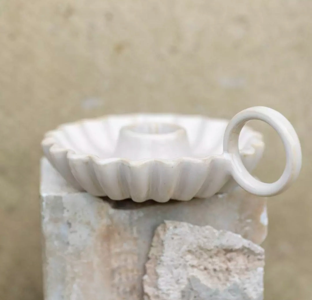 Rustic Ruffle Stoneware Candle Holder