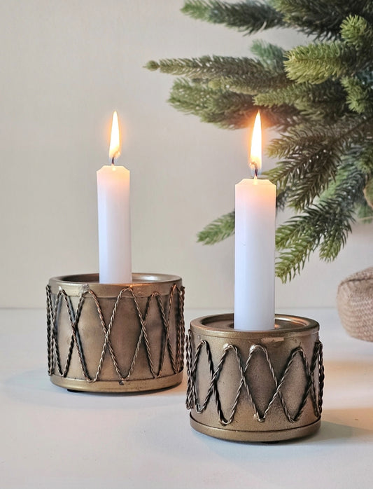 Rustic Brass Drum Candle Holder