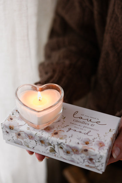 Set of Gift Boxed Heart Candles | Prosecco Scented