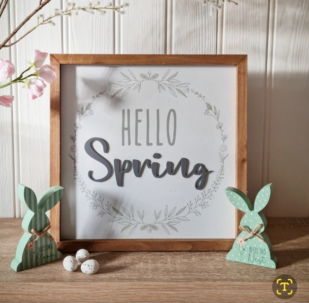 ' Hello Spring ' Wooden Plaque - IMPERFECT