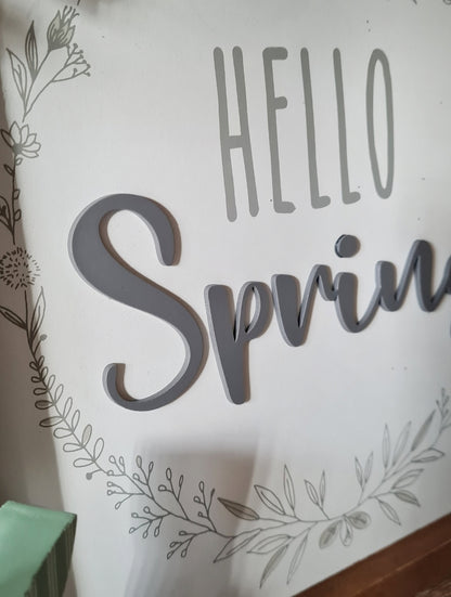 ' Hello Spring ' Wooden Plaque - IMPERFECT