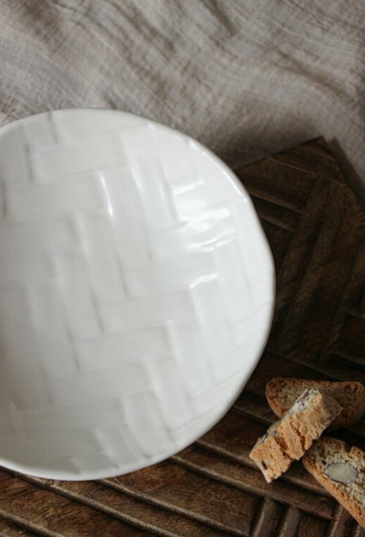 Herringbone Pattern White Plate