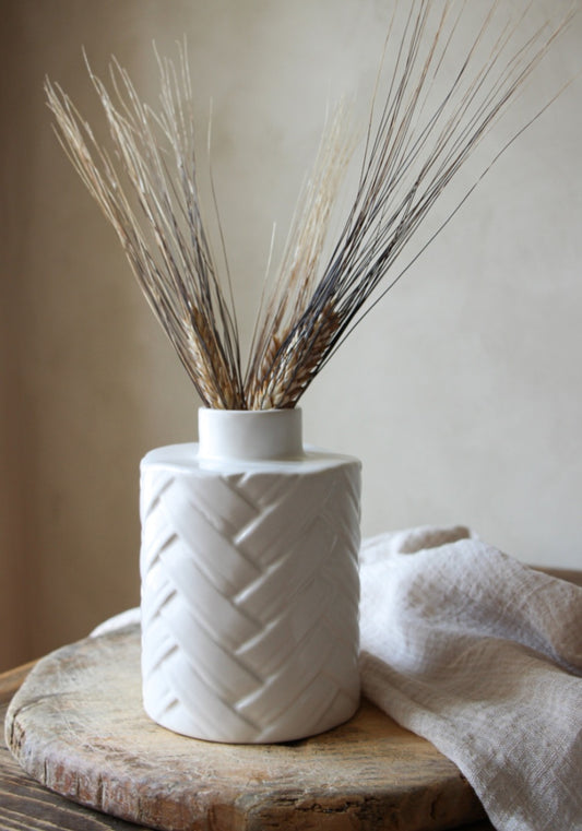 Herringbone Pattern White Vase