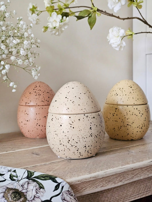 Large Speckled Egg Pot - Warm Beige