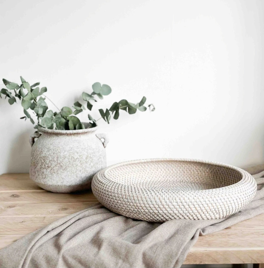 XL Whitewashed Rattan Bowl