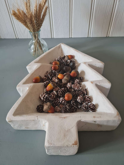 Rustic Christmas Tree Bowl - White Washed