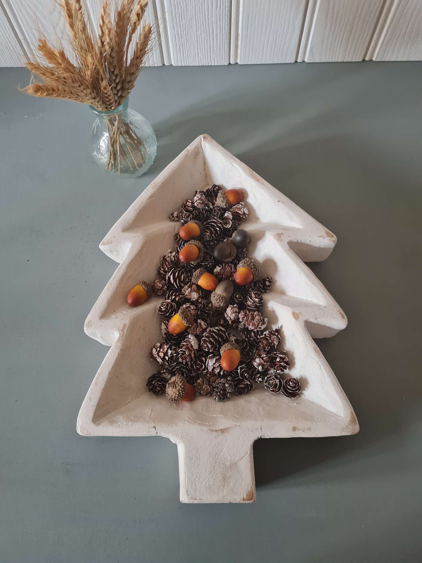 Rustic Christmas Tree Bowl - White Washed