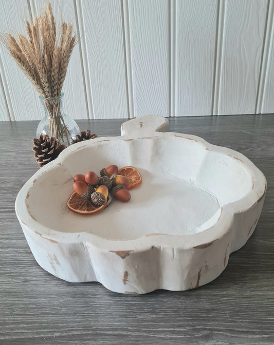 Rustic Pumpkin Bowl - White Wash