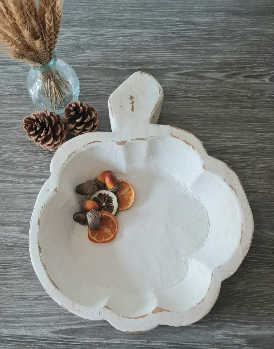 Rustic Pumpkin Bowl - White Wash