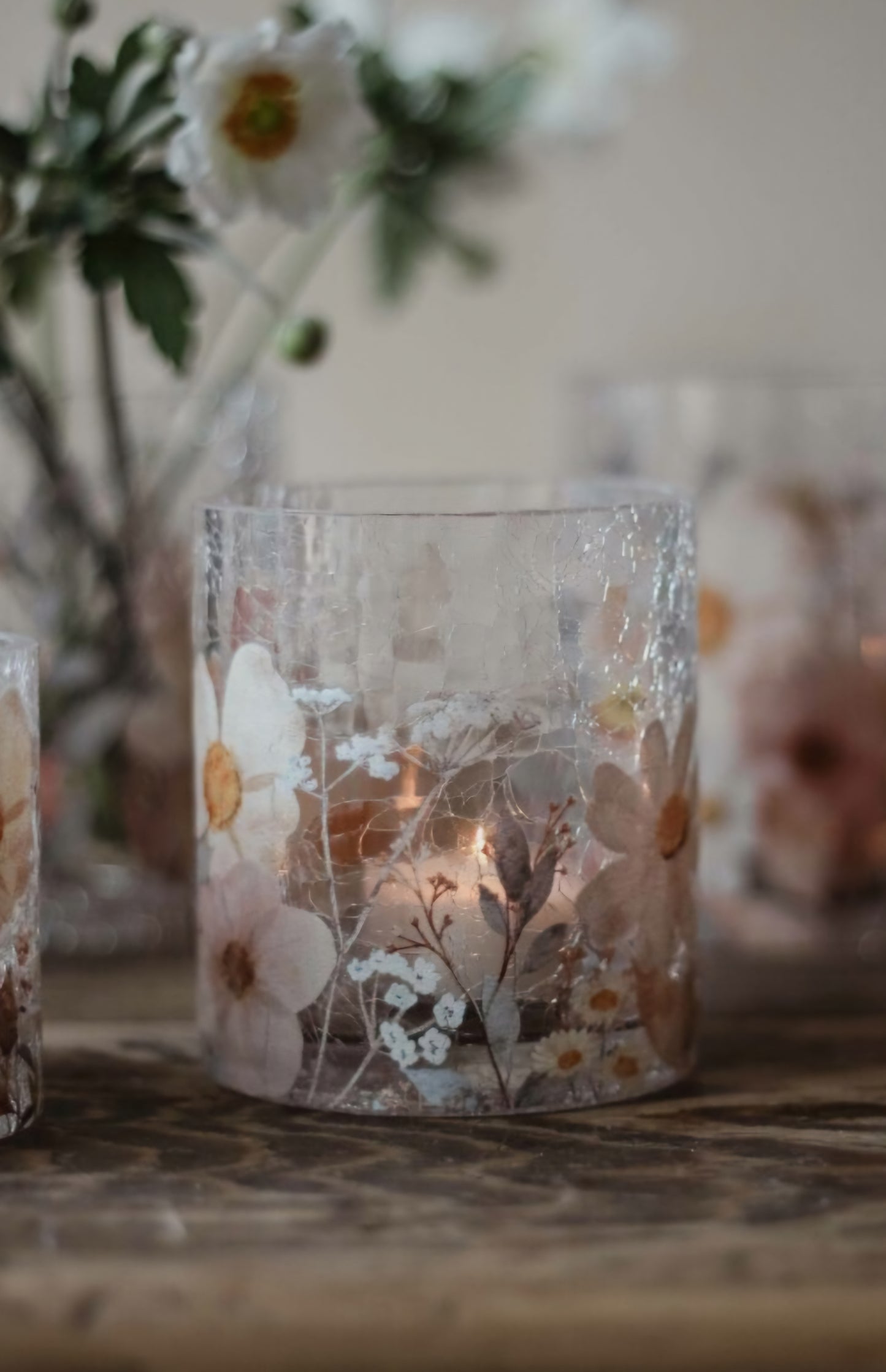 Large Wildflower Tealight Crackle Lantern