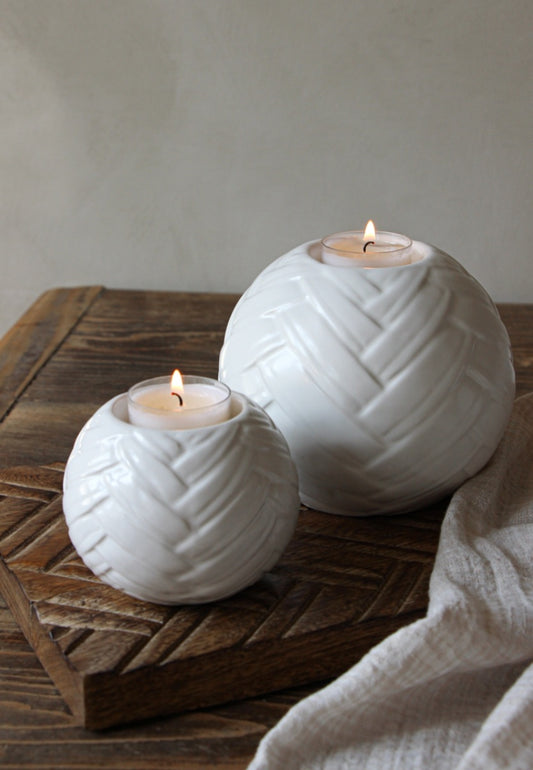 Set of Herringbone Pattern Candle Holders