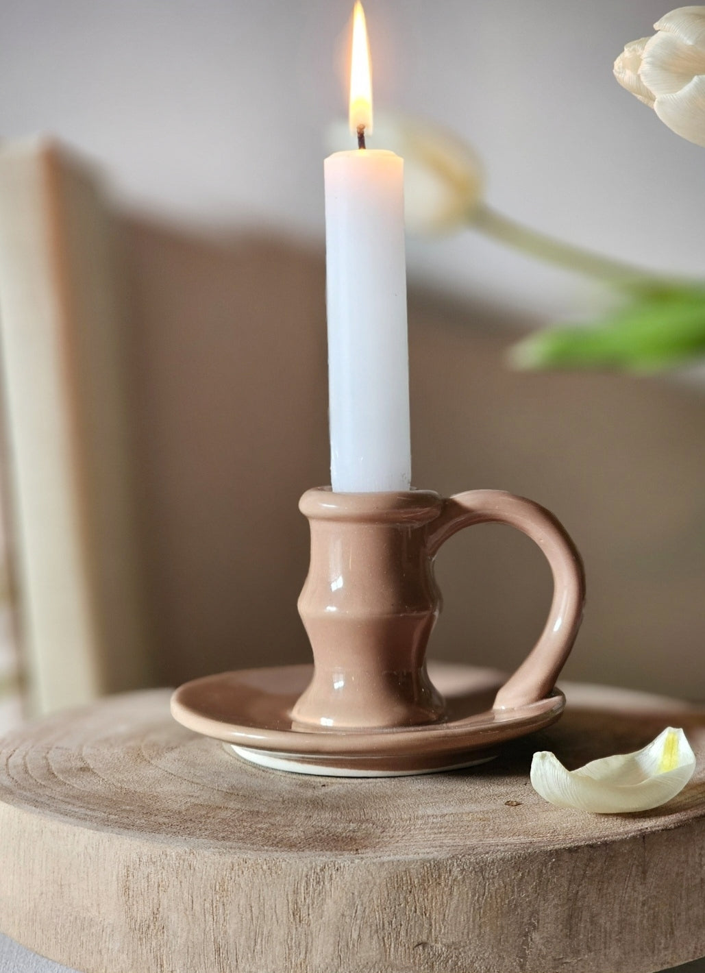 Stoneware Candlestick Holder - Taupe