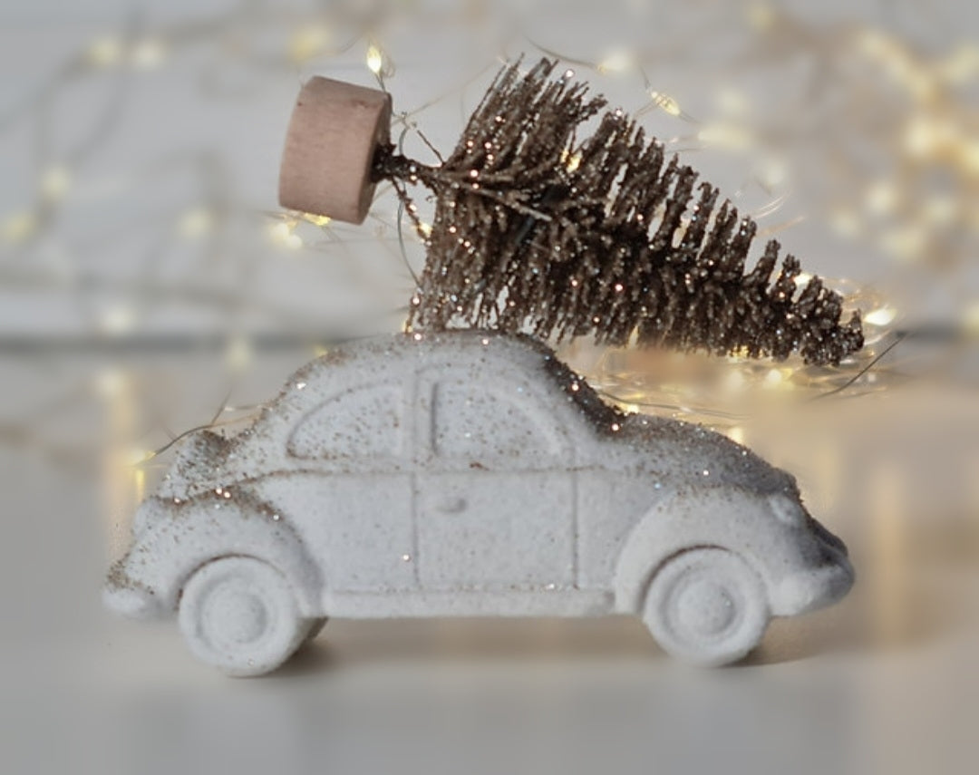 White Beetle with Gold Christmas Tree