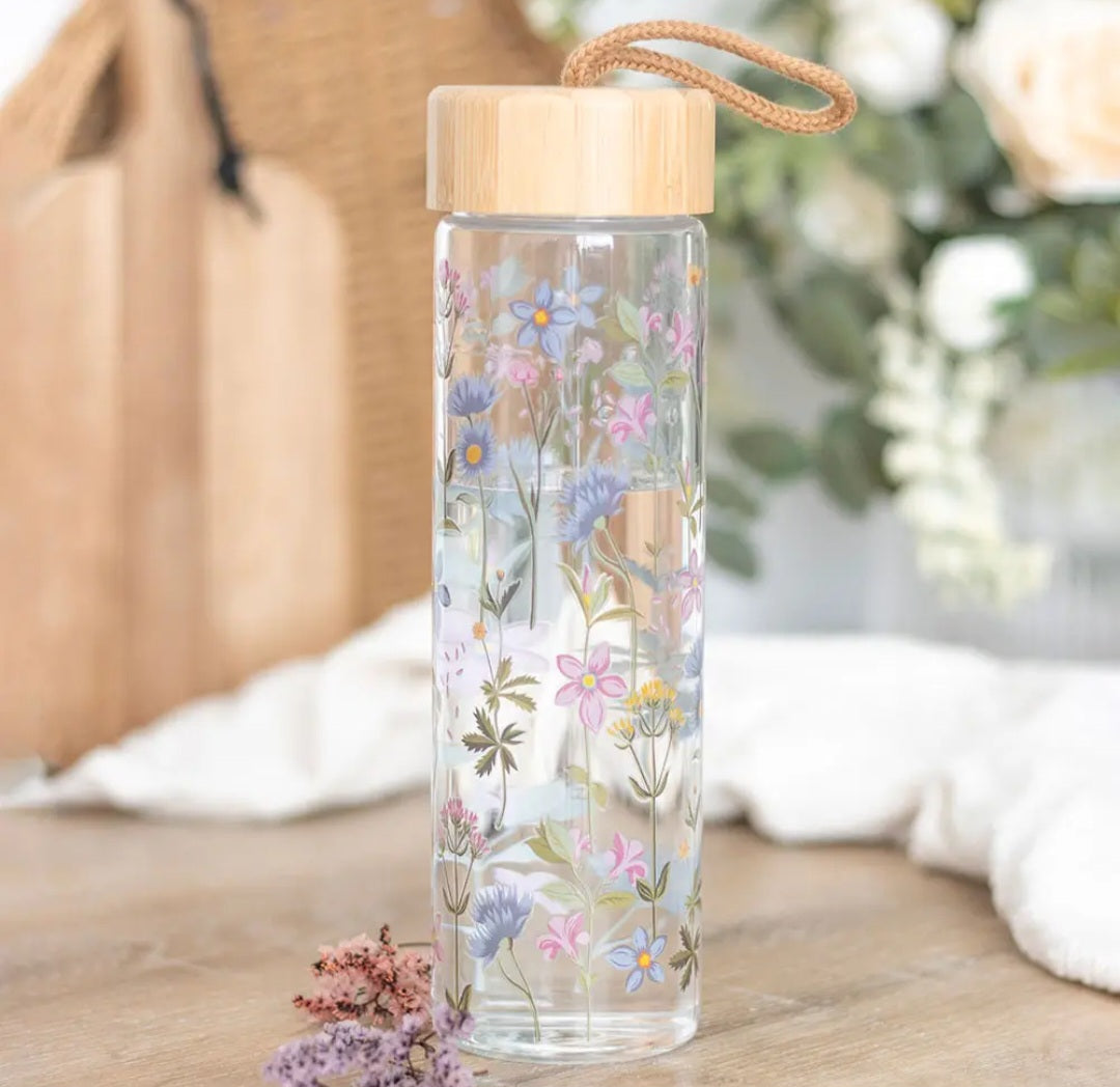 Spring Blossom Glass Water Bottle