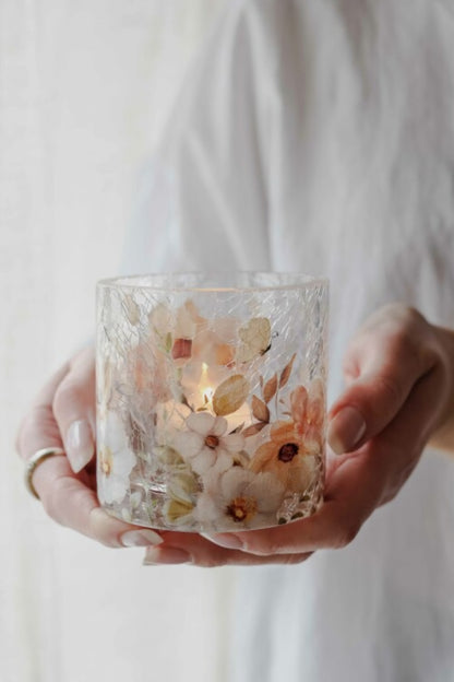 Large Wildflower Tealight Crackle Lantern