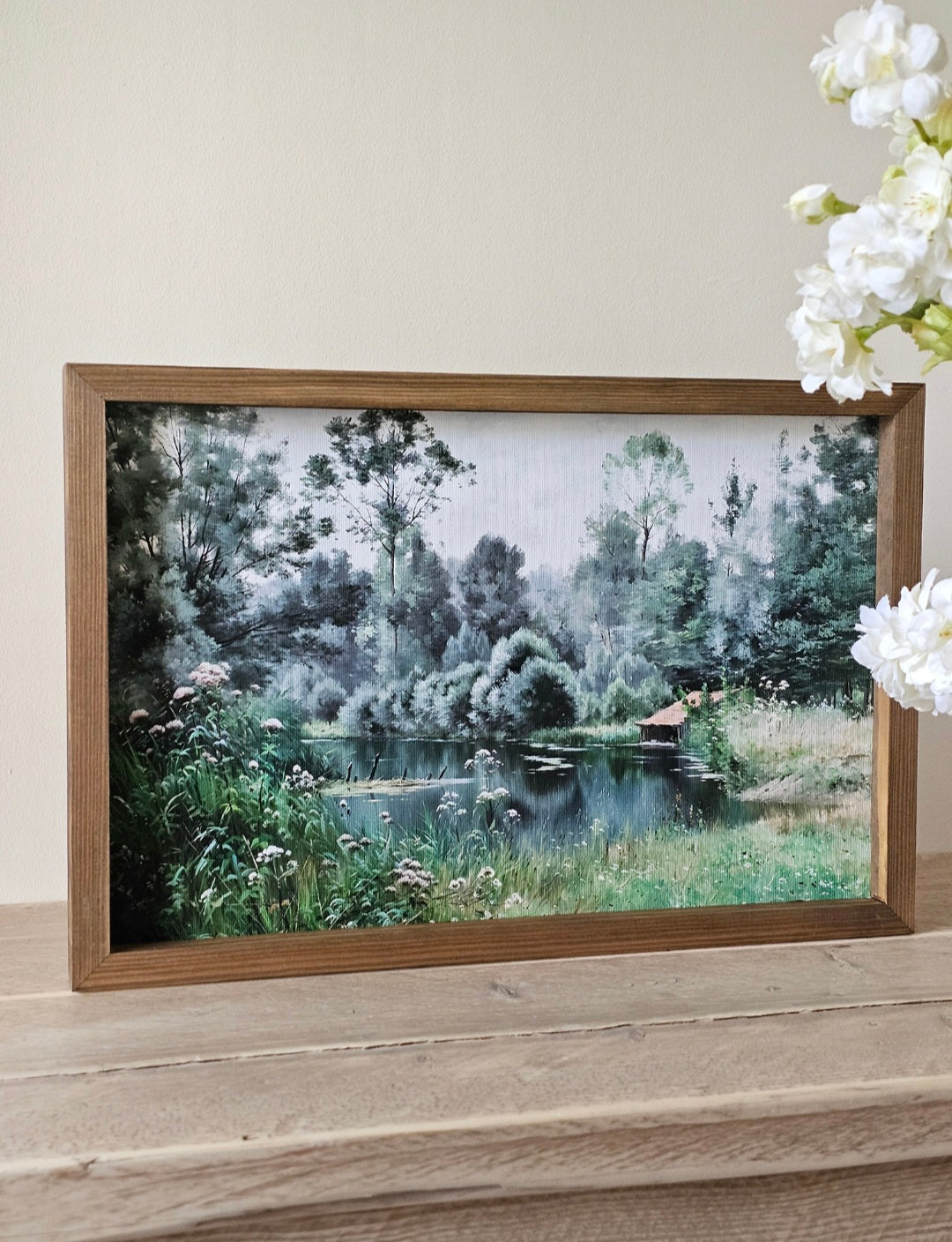 Pond in Spring with Solid Hardwood Frame